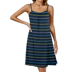square multicolored print 10 A Drawstring Neck Sleeveless Dress (Model D68)