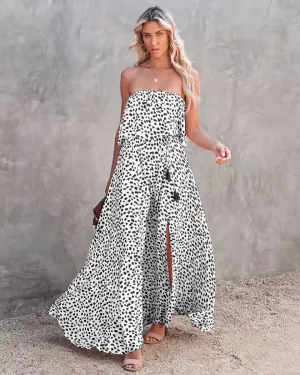 Strapless High Slit Casual Dress