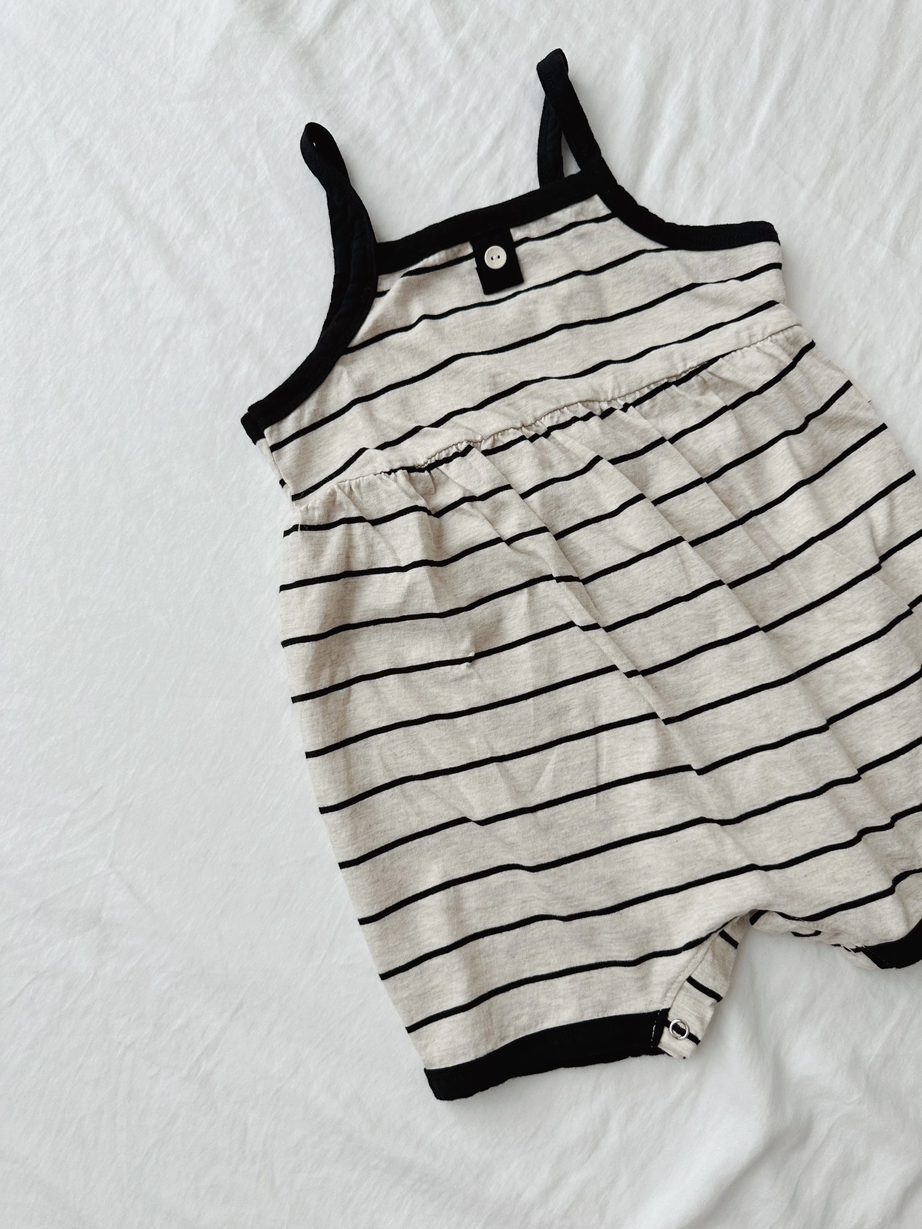Striped Button Playsuit - Black
