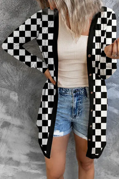 Stylish Black & White Checkered Cardigan