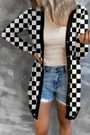 Stylish Black & White Checkered Cardigan