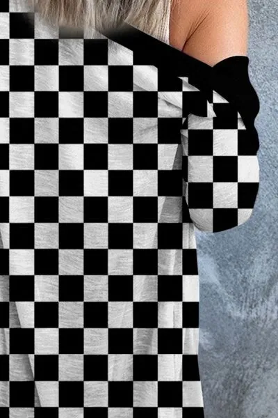 Stylish Black & White Checkered Cardigan