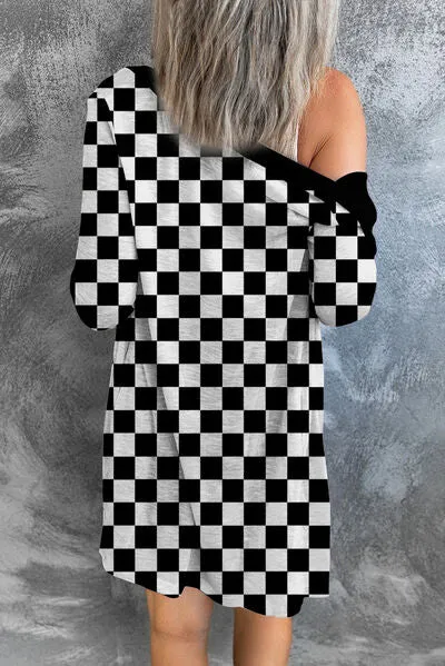 Stylish Black & White Checkered Cardigan