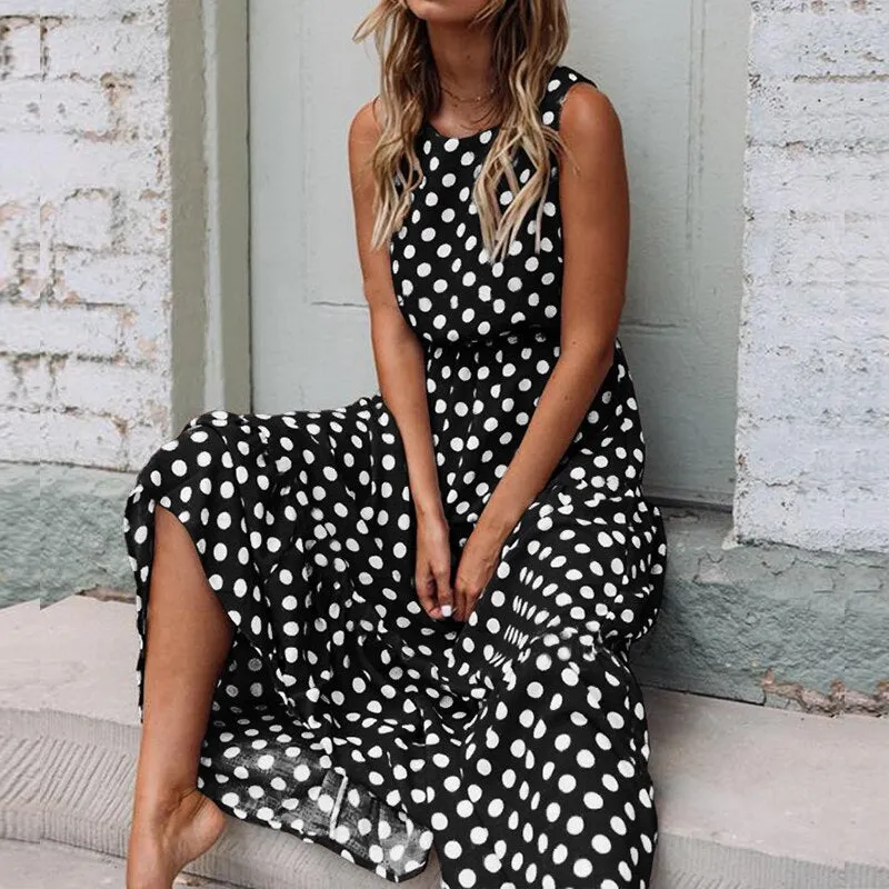 Summer Casual Women's Maxi Polka Dot Long Dress For Beach Party