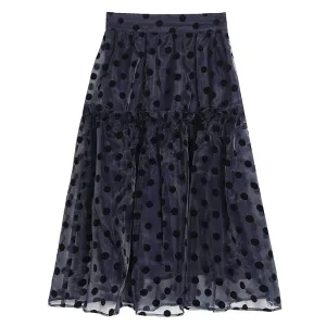 Sweet Dot Sheer Mesh Women's Clothing High Waist Patchwork Colorblock A Line Long Skirts Female Spring Stylish