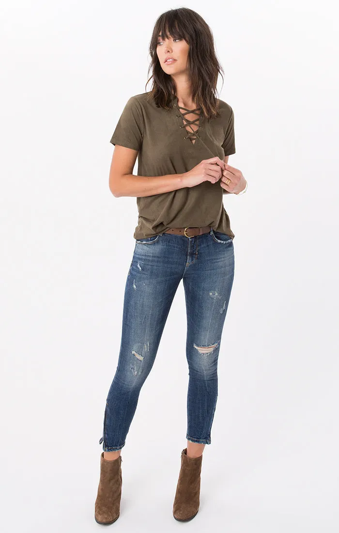 The Suede Lace Up Top