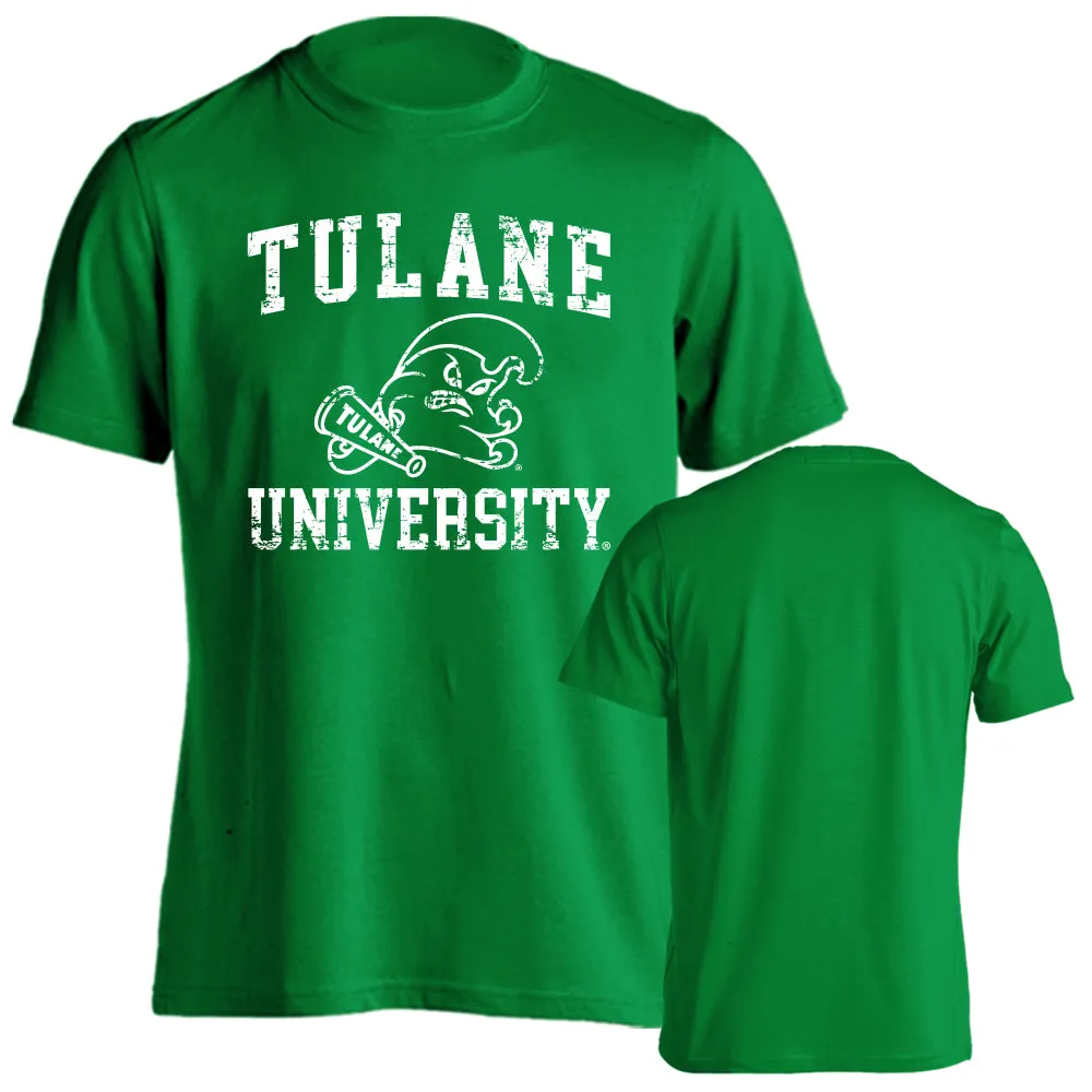Tulane University Green Wave Tulane Distressed Retro Logo Short Sleeve T-Shirt