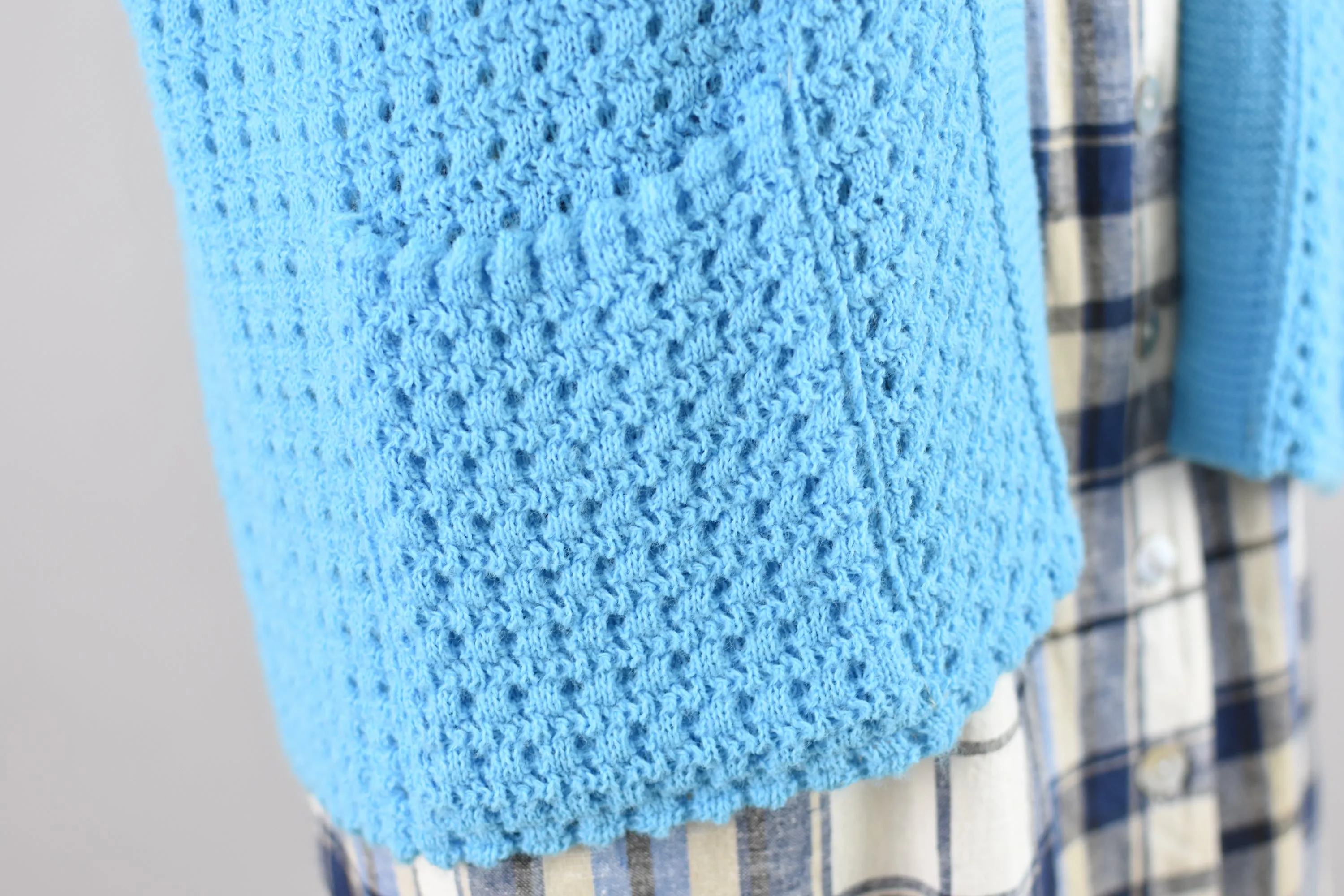 Vintage Blue Crochet Cardigan with Pockets, Women's Medium - Large