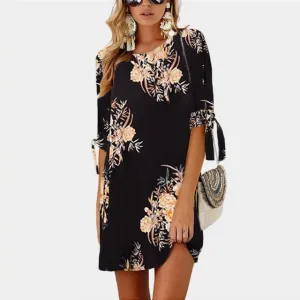 Women Boho Style Floral Print Chiffon Beach Dress Tunic Sundress Loose Mini Party Dress