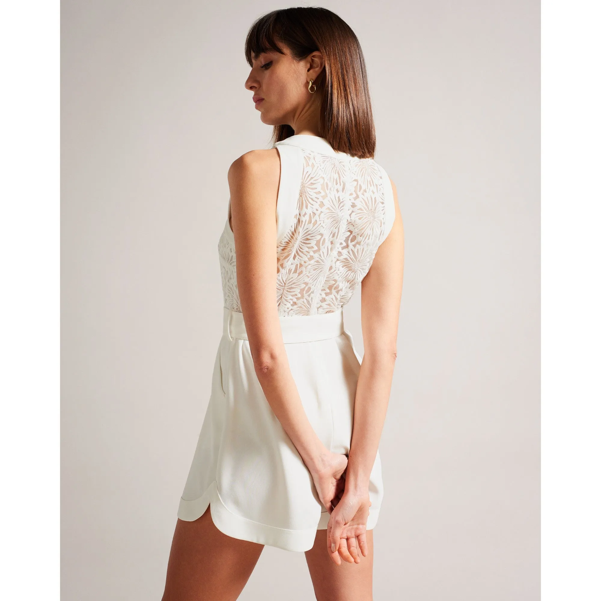 Women Wmt-Finliee-Sleeveless Belted Playsuit - White