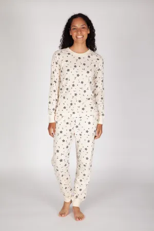 Women's Cotton Pajama Set in ivory stars