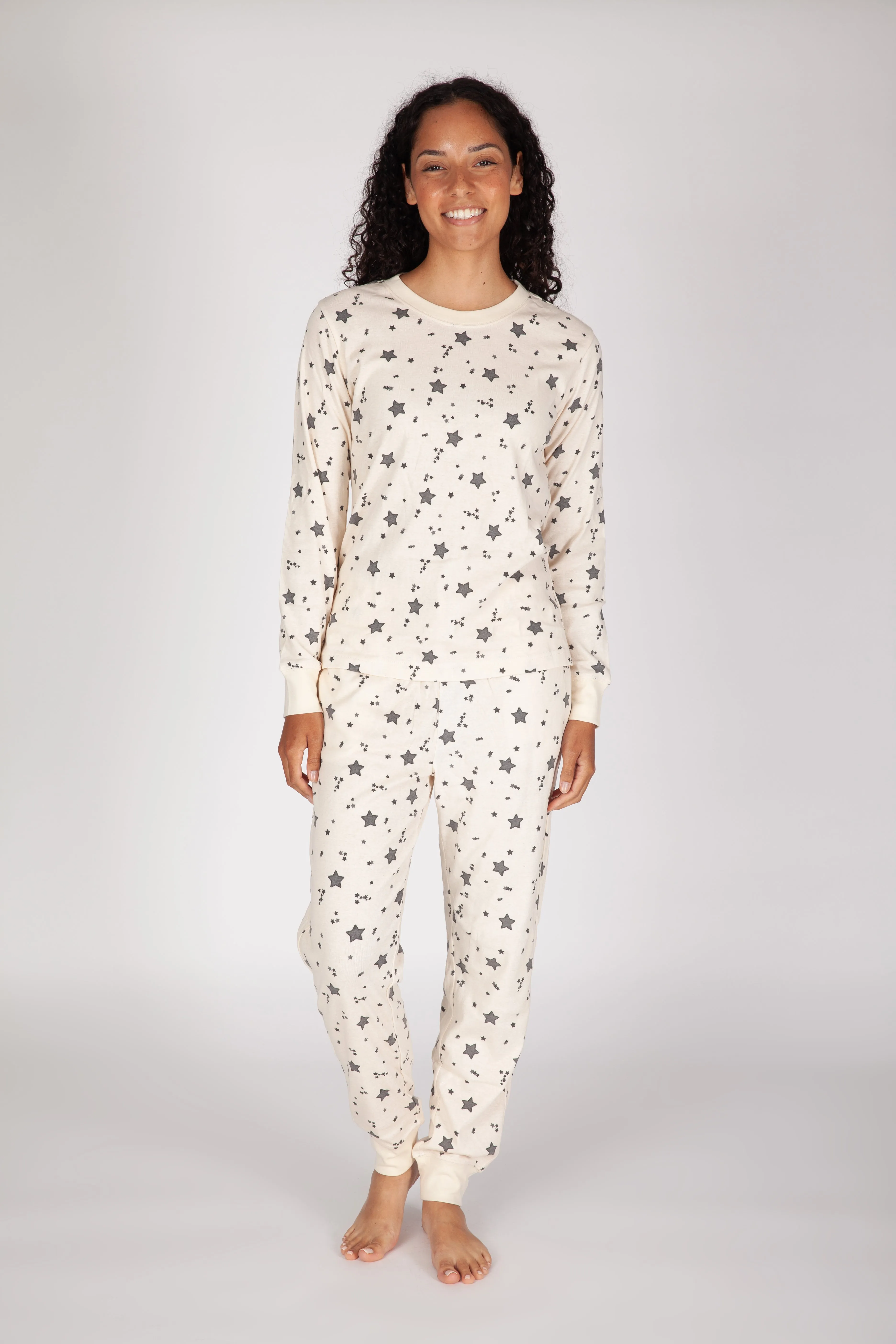 Women's Cotton Pajama Set in ivory stars