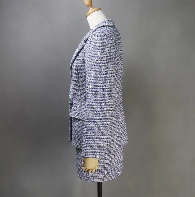 Women's CUSTOM MADE Tweed Dark Blue Jacket Coat Blazer  Dress/ Skirt/ Trousers