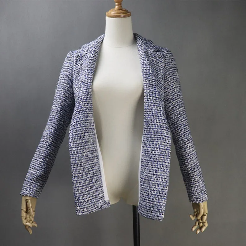 Women's CUSTOM MADE Tweed Dark Blue Jacket Coat Blazer  Dress/ Skirt/ Trousers