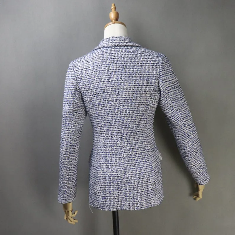 Women's CUSTOM MADE Tweed Dark Blue Jacket Coat Blazer  Dress/ Skirt/ Trousers