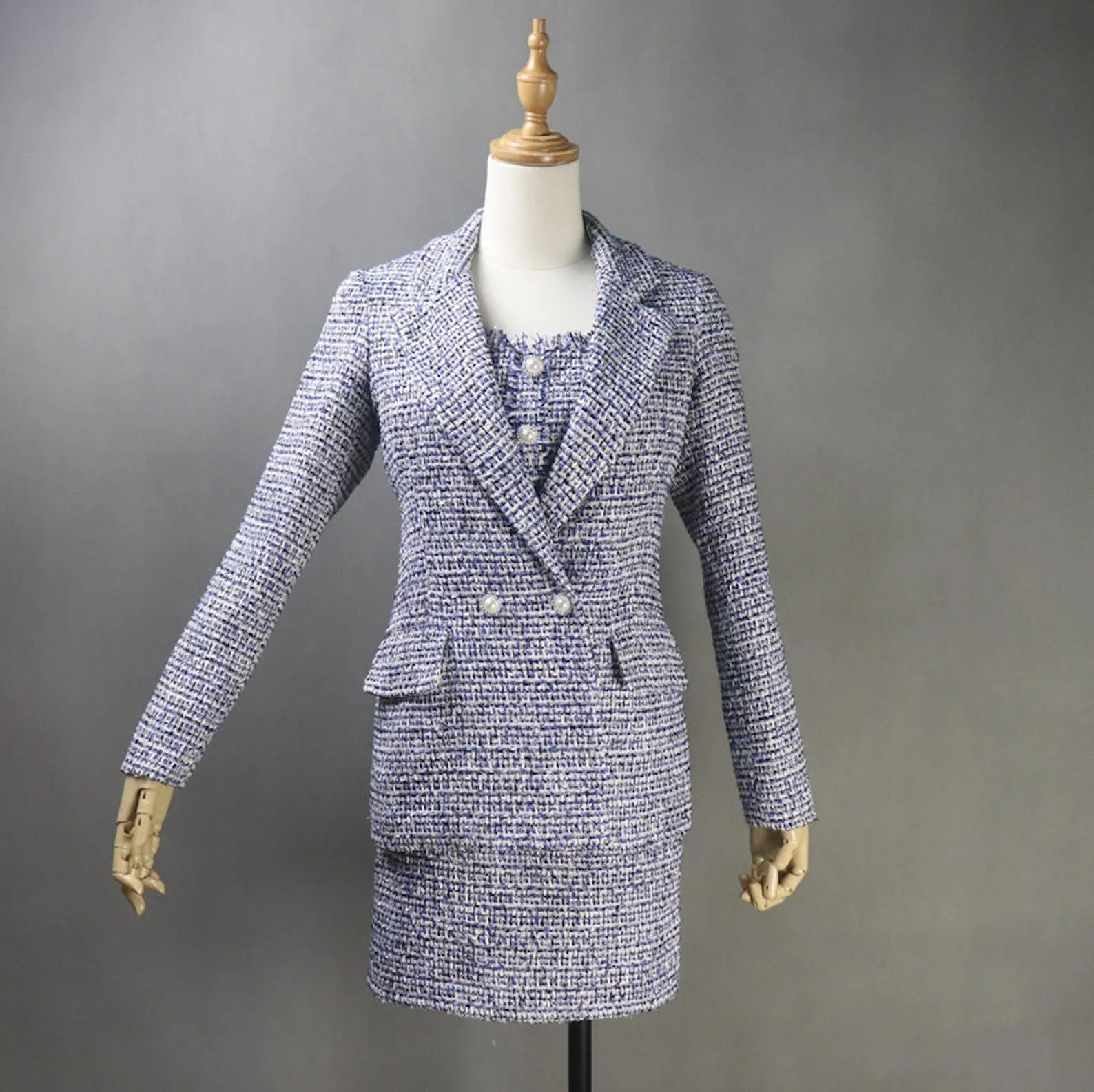 Women's CUSTOM MADE Tweed Dark Blue Jacket Coat Blazer  Dress/ Skirt/ Trousers
