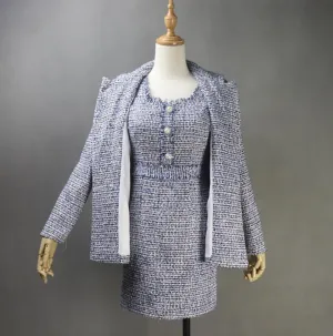Women's CUSTOM MADE Tweed Dark Blue Jacket Coat Blazer  Dress/ Skirt/ Trousers
