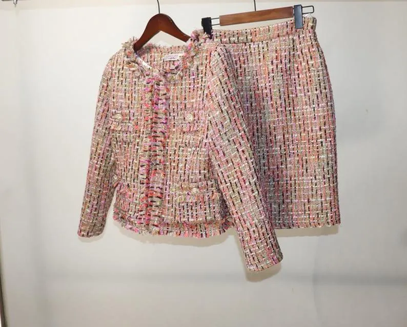 Women's Designer Inspired CUSTOM MADE Multi-Colour Tweed Jacket Coat Blazer   Skirt/ Shorts Suit 3 Colours