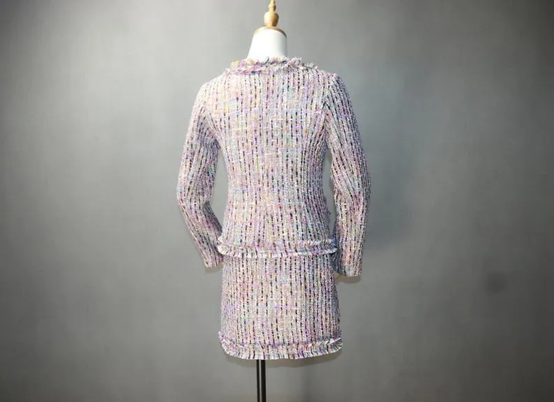 Women's Designer Inspired CUSTOM MADE Multi-Colour Tweed Jacket Coat Blazer   Skirt/ Shorts Suit 3 Colours