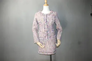 Women's Designer Inspired CUSTOM MADE Multi-Colour Tweed Jacket Coat Blazer   Skirt/ Shorts Suit 3 Colours