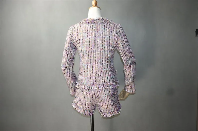 Women's Designer Inspired CUSTOM MADE Multi-Colour Tweed Jacket Coat Blazer   Skirt/ Shorts Suit 3 Colours
