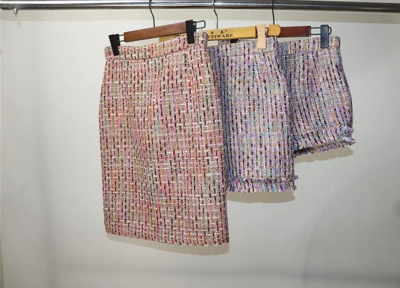Women's Designer Inspired CUSTOM MADE Multi-Colour Tweed Jacket Coat Blazer   Skirt/ Shorts Suit 3 Colours