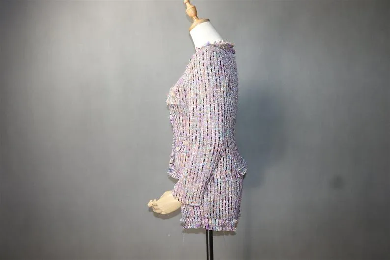 Women's Designer Inspired CUSTOM MADE Multi-Colour Tweed Jacket Coat Blazer   Skirt/ Shorts Suit 3 Colours