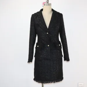 Women's Designer Inspired Custom Sequined Tweed Tassel Fringe Skirt Suit