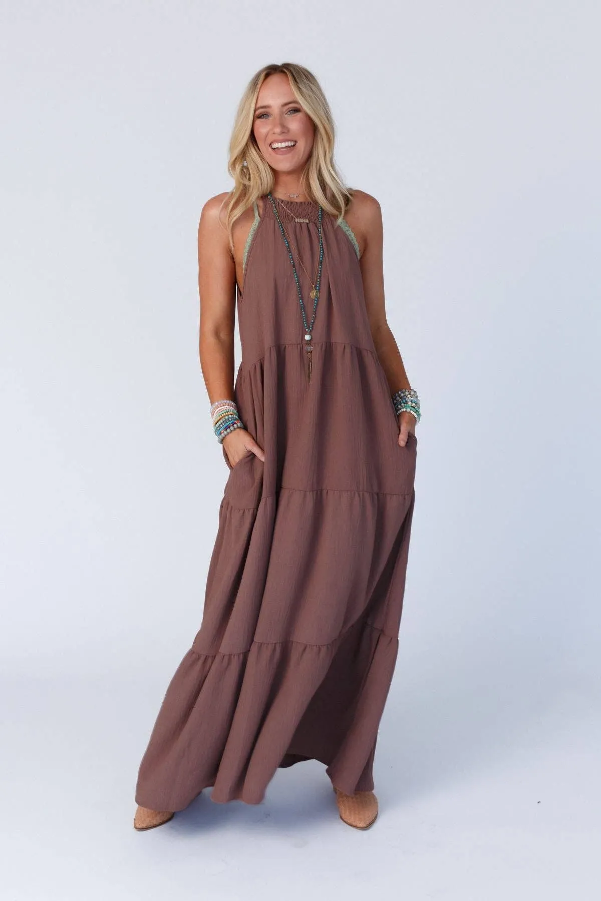 Women's Scarlett Baby Waffle Tiered Maxi Dress / Mocha