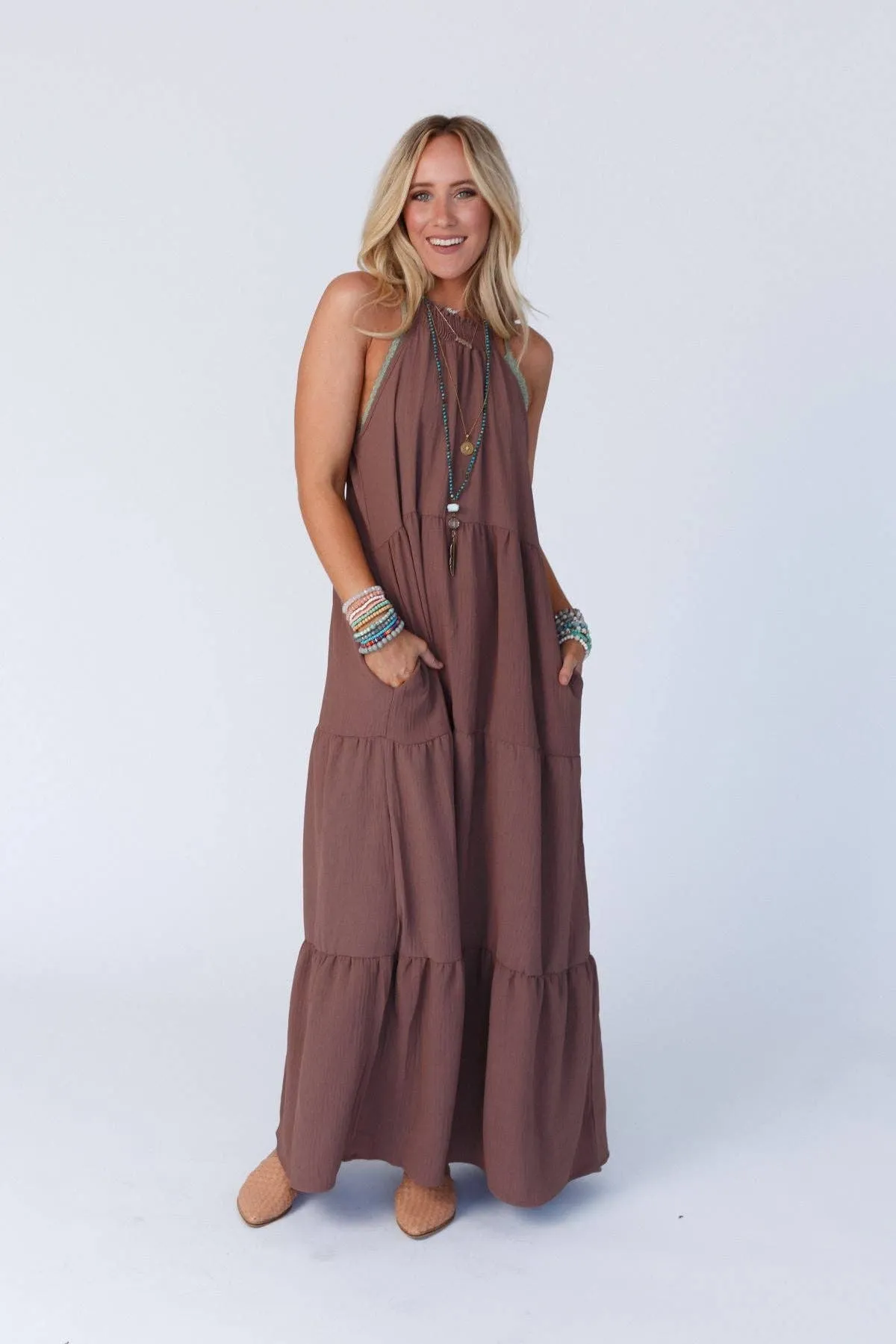 Women's Scarlett Baby Waffle Tiered Maxi Dress / Mocha