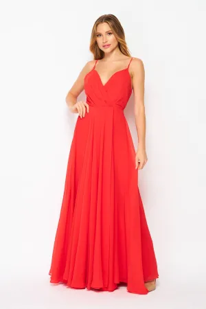 Women's Woven Tomato Red Solid Cocktail Maxi Dress