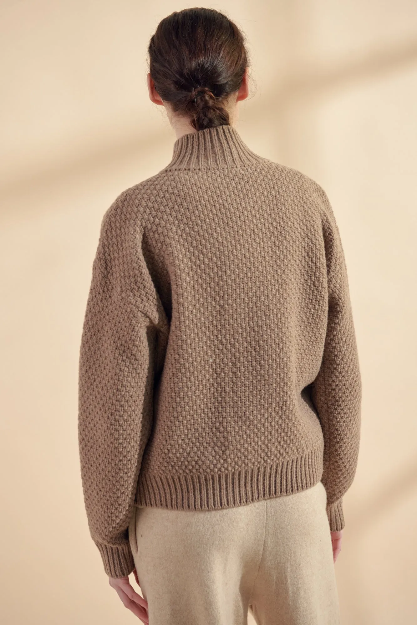 Wool high neck sweater cardigan