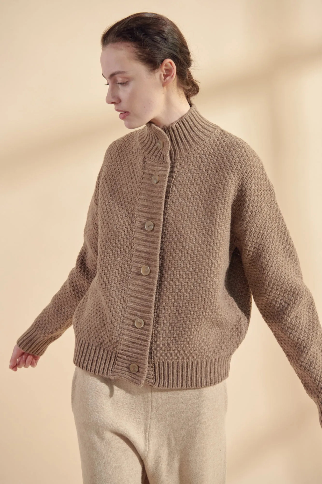 Wool high neck sweater cardigan