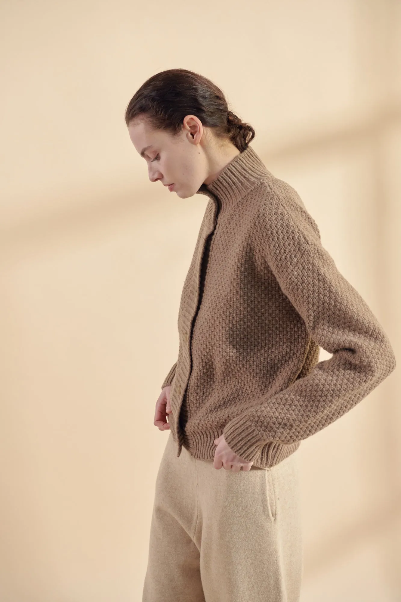 Wool high neck sweater cardigan